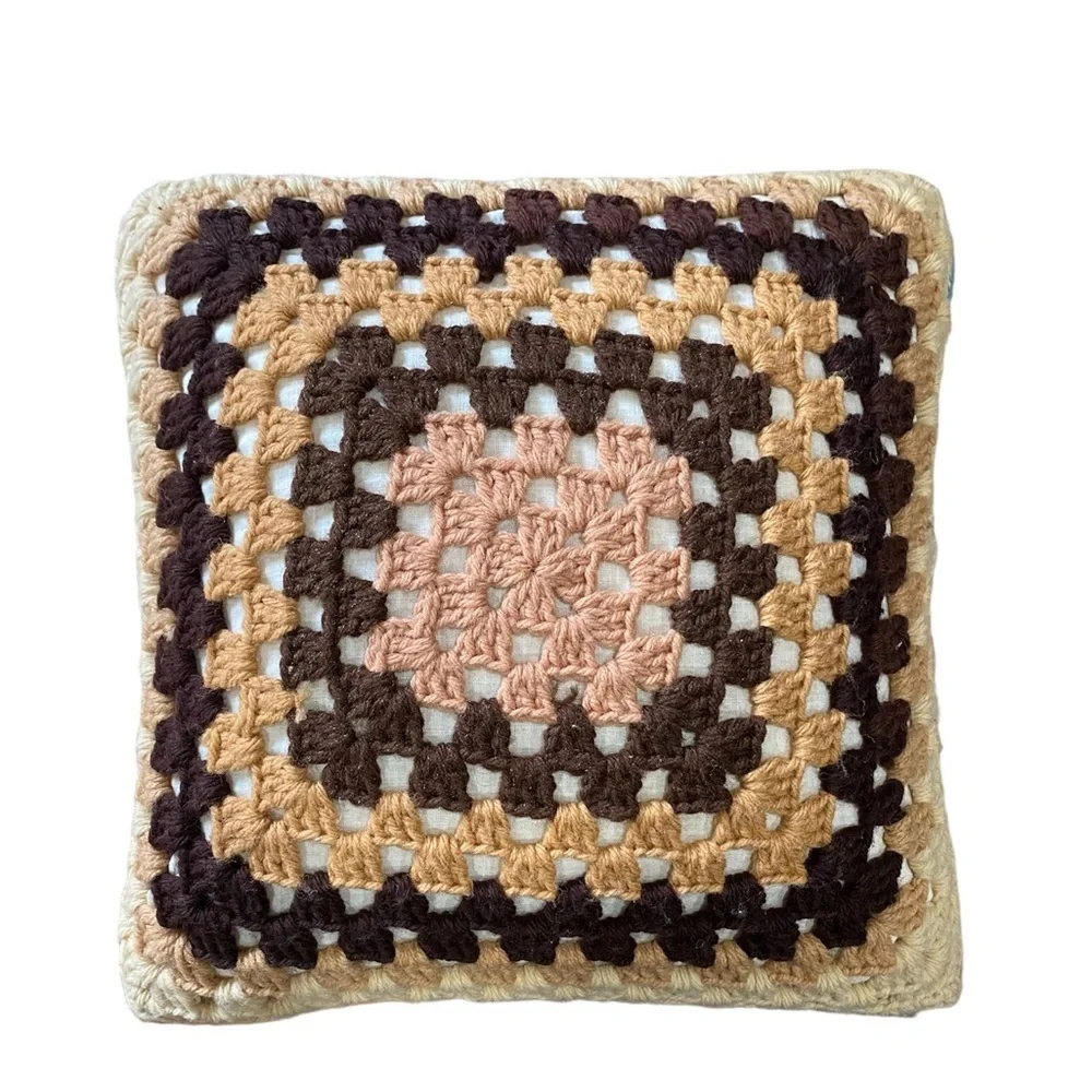 Crochet Granny Square Flower Power Pillow